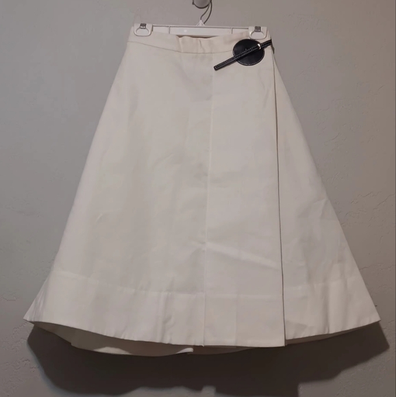 CELINE Wrap Midi Skirt Strap Leathet Cream Sz38 A Line High-Waisted Women - Picture 13 of 13